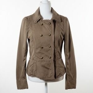 Ann Taylor LOFT Military Jacket 6 Brown Double Breasted Peplum Utility Blazer